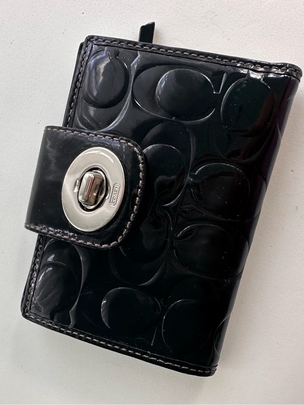Black Patent Leather Coach Turnlock Wallet